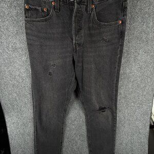 Levis Premium 501 S Jeans Women Black Button Fly Big E Charcoal Wash Straight